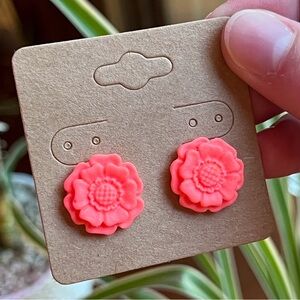 Peachy Orange Flower Studs